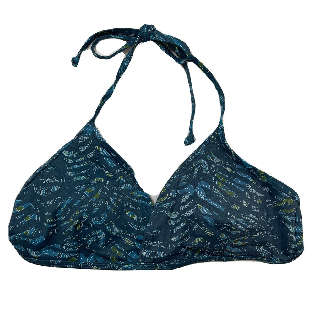 Venus Bikini Bathing Suit Halter Top Sz 8 Swim Womens Blue Tropical Print
